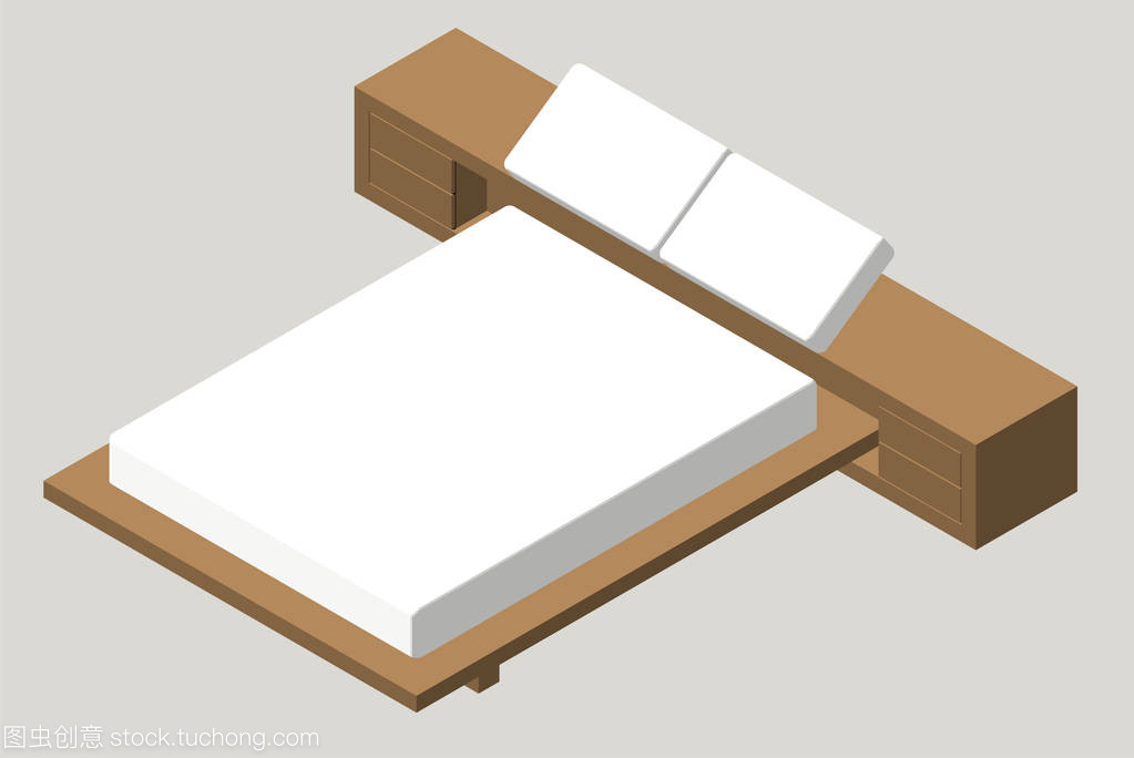 等距的家具-床。内部元件的卧室。矢量图背景上孤立